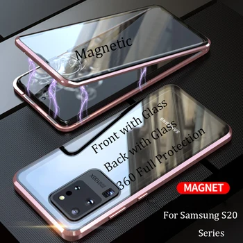 Samsung Galaxy S 20 S20 Ultra Atveju 360 dvipusis Stiklo Hard Case for Samsung Note 20 Ultra S20 Plius Magnetinės Metalo Dangčiu