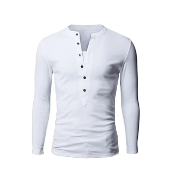 Medvilniniai vyriški ilgomis Rankovėmis marškinėliai Henley Tee Brand Slim Fit V-Kaklo Tee Shirt Mens 2020 M. Rudenį Mygtukai Homme Mados Viršūnes Vyrai