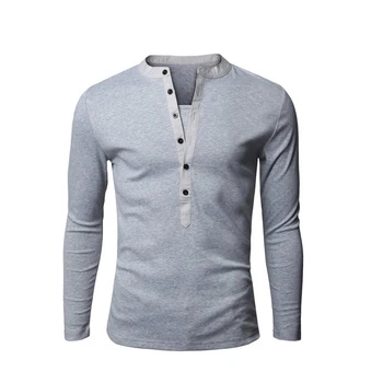 Medvilniniai vyriški ilgomis Rankovėmis marškinėliai Henley Tee Brand Slim Fit V-Kaklo Tee Shirt Mens 2020 M. Rudenį Mygtukai Homme Mados Viršūnes Vyrai