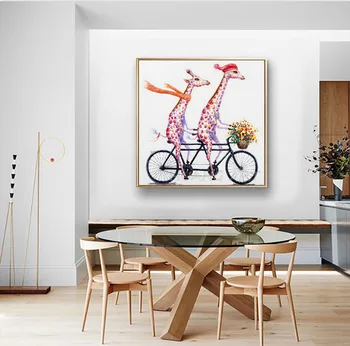 Šiuolaikinio Abstraktaus Žirafa Gyvūnų Aliejaus Tapybai už Kambario Dekoro Rankomis dažyti 2 Žirafos Jojimo Dviračiai Naftos Tapyba ant Drobės Meno