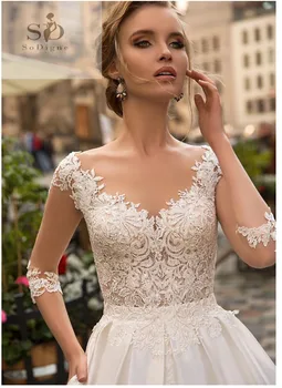 SoDigne 2020 m. liepos Vestuvių suknelė ilgomis Rankovėmis Boho Nuotakos Suknelės Moterims Linija Dramblio kaulo Nėrinių Appliques Satino Vestuvių Suknelė