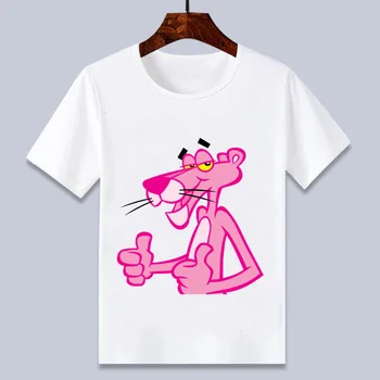 Vasarą cartoon pink panther juokinga balti trumpi marškinėliai kūdikių mergaitės gimtadienio dovana marškinėliai 4 6 8 10 12 T