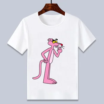 Vasarą cartoon pink panther juokinga balti trumpi marškinėliai kūdikių mergaitės gimtadienio dovana marškinėliai 4 6 8 10 12 T
