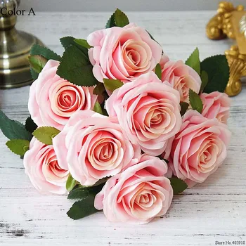 10 Galvų didelis Dirbtinių rožių gėlių puokštė flores artificiales vestuvių namų rudenį papuošalai netikrą gėlės fleur artificielle