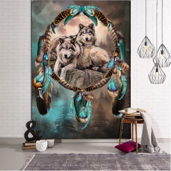 Veikia vilkai Šventosios Gyvūnų Gobelenas Apdaila Sienos Kabo Liūtas, Tigras, Vilkas Modelis Fono Sienos Gobelenas Namų Tekstilės