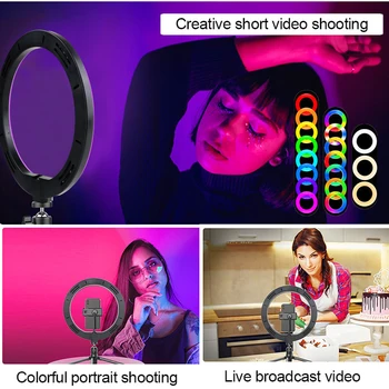 10 colių RGB Šviesos Žiedas 26 Spalvas, Vaizdo, Šviesos, Su Trikojis Stovas Selfie Lempos fotostudija Live Fotografija Apšvietimas RGB Šviesos