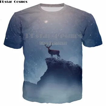 PLstar Kosmosas Gyvūnų stiliaus elnias mielas gamtinių Vyrų, Moterų marškinėliai Juokingas Animacinių filmų 3d spausdinimo Crewneck atsitiktinis Tee marškinėliai