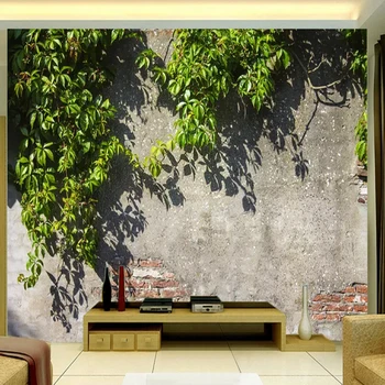 Custom Sienų Tapetai Medžių Šakas, žali Lapai Plytų Sienos, 3D ekrano Užsklanda, Gyvenamasis Kambarys, Kavinė Restoranas, Sienų Dekoras Tapyba