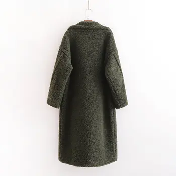Rudenį, Žiemą Moterys Armijos Žalioji Teddy Kailio Stilingas Moterų Storas Šiltas Kašmyras Atsitiktinis Striukė Mergaitėms Streetwear