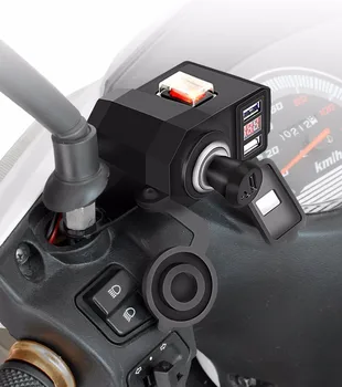 OHANEE Motociklo USB Kroviklis telefonas 12V/24V Cigarų Žiebtuvėlio Lizdas Dual USB moto Kroviklis, LED Voltmeter vandeniui Automobilio Stiliaus