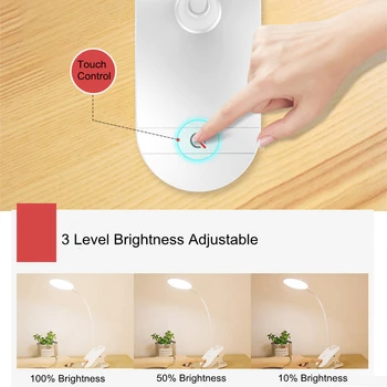 Touch Kontrolė Įrašą LED Stalo Lempa USB Įkrovimo Lempa Su 3 Ryškumą Lankstus Klipą Naktiniai Skaitymo Šviesa