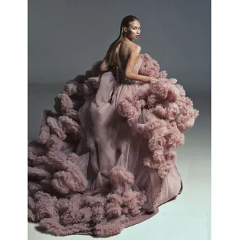 2021 Prašmatnus Dusty Pink Motinystės Suknelė Rūbeliai Už Photoshoots Susiėmę Tiulio Stebėjimo Moterų Fotosesiją Suknelės Ilgio Traukinio Skraiste
