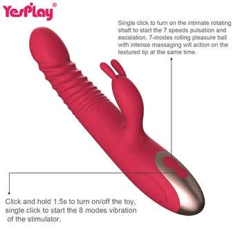 Rabbit Vibratorius Teleskopinis Vibracijos vidinis kamuolys Rotacija Šildymas G spot Dildo Vibratorius Moterų Masturbacija Sekso Žaislai moteris