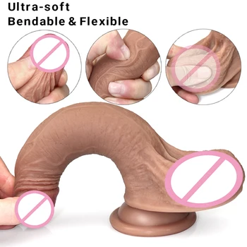 Minkštas Dual Layer Silikono Tikroviškas Dildo Moterų siurbtukas Netikras Penis Penis Moterų Masturbacija Žaislai Erotinis Lesbiečių Sekso Žaislai