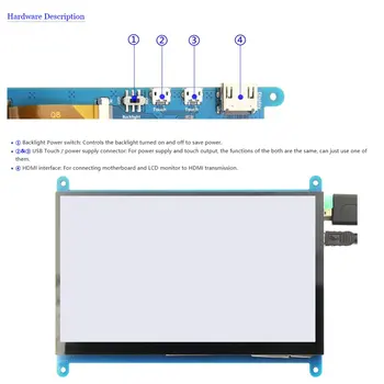 7/5/4/3.5-colių LCD monitoriaus HDMI 1024X600 HD jutiklinis ekranas capacitive ekrano Aviečių Pi 4 B Modelis 3B+/3B/2B/B+ touch ekranas