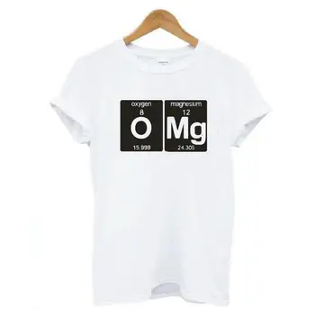 Moterų mokslo Marškinėlius OMG T-shirt Deguonies, Magnio Juokinga Geek Ekrano Atspausdintas Marškinėliai Tee Marškinėliai Femme Studentų Marškinėliai Moterims Topai