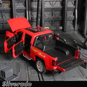 1/32 Diecast Metal Žaislas Aukštos Modeliavimas Silverado Pikapas Šviesos ir Garso Lydinio Diecast Automobilio Modelį Traukti Atgal Žaislų Kolekcija