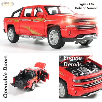1/32 Diecast Metal Žaislas Aukštos Modeliavimas Silverado Pikapas Šviesos ir Garso Lydinio Diecast Automobilio Modelį Traukti Atgal Žaislų Kolekcija