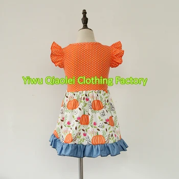 Boutique mergaičių drabužius helovinas moliūgų suknelė nustatyti karšto parduoti medvilnės aukštos kokybės komplektai