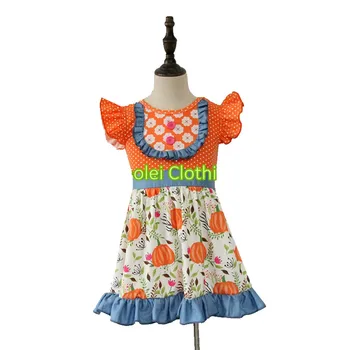 Boutique mergaičių drabužius helovinas moliūgų suknelė nustatyti karšto parduoti medvilnės aukštos kokybės komplektai