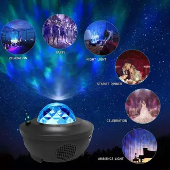 Oeny Žvaigždėtas Dangaus Projektorius Galaxy Vandens Banga, Šviesos Blueteeth Muzikos Grotuvas LED Nakties Šviesos USB Įkrovimo Liukas Projekcija Lempos
