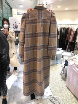 Pietų Korėjos naujoji rudens/žiemos 2020 mados polo kaklo single-breasted juosmens plonesni patikrinti suknelė