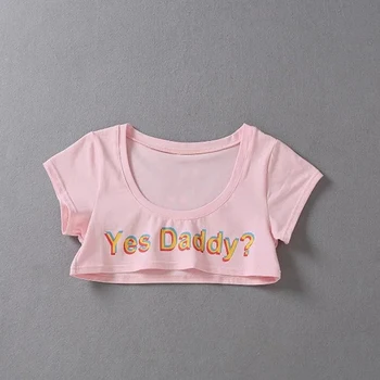 Vasarą Taip Daddy Laišką, Print T Shirt Moterims Seksualus Apkarpyti Viršūnes Trumpas Rankovės Apkarpytos Marškinėliai