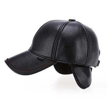 Mados vyriški lauko storas šiltas beisbolo kepuraitę pu odos atsitiktinis sporto skrybėlę capsmiddle-amžiaus ir pagyvenusių ausų apsaugos šiltos kepurės