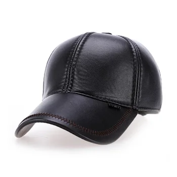 Mados vyriški lauko storas šiltas beisbolo kepuraitę pu odos atsitiktinis sporto skrybėlę capsmiddle-amžiaus ir pagyvenusių ausų apsaugos šiltos kepurės