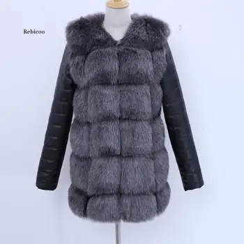 Žiemos Naujų Moteris, Kailiniai Paltai Aukštos Imitacija Silver Fox Fur Coat Nuimamu Movos Storas Šiltas Paltai Lapės Kailio Paltas