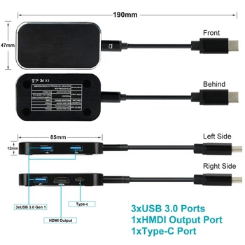 USB 3.1 C Tipo HDMI HUB Adapteris 4Kx2K@60Hz USB 3.0 
