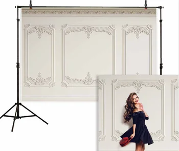 HUAYI Fotografijos fonas vientisos spalvos klasikinis interjeras baltos sienos juostelės drožyba modelis photobooth fone W-3869
