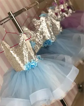 2019 Bamblys Vaikams, Kūdikių Mergaitės Drabužius Blizgučiais Nėrinių Kratinys Gėlės Rankovių Tutu Suknelė Vaikų Šalis Suknelė vestidos