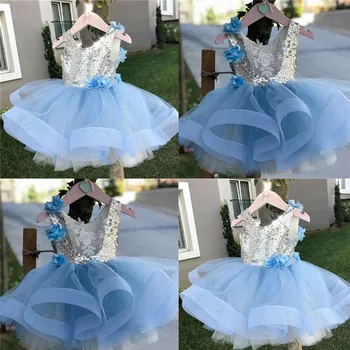 2019 Bamblys Vaikams, Kūdikių Mergaitės Drabužius Blizgučiais Nėrinių Kratinys Gėlės Rankovių Tutu Suknelė Vaikų Šalis Suknelė vestidos