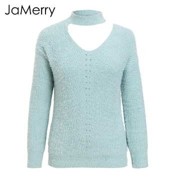 JaMerry Derliaus seksualus mezgimo megztinis džemperis Moterims atsitiktinis žiemos megztinis moteriška džemperiai šalto pečių kietas megzti megztiniai