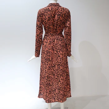 Rudenį Ilga Suknelė 2020 Laisvalaikio Gyvūnų Leopardas Spausdinti Moterų Suknelė Elegantiškas Ponios Turn-žemyn Apykaklės Suknelės Slim Šalies Vestidos