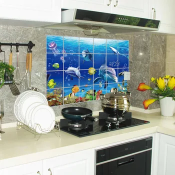 3D povandeninio pasaulio Kovos su naftos virtuvės Sienų Lipdukai Kabineto Viryklė namų apdaila, Sienų Lipdukai, Tapetai, virtuvė lipdukas