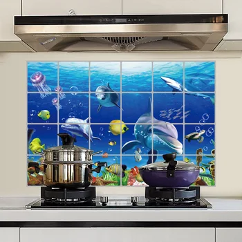 3D povandeninio pasaulio Kovos su naftos virtuvės Sienų Lipdukai Kabineto Viryklė namų apdaila, Sienų Lipdukai, Tapetai, virtuvė lipdukas