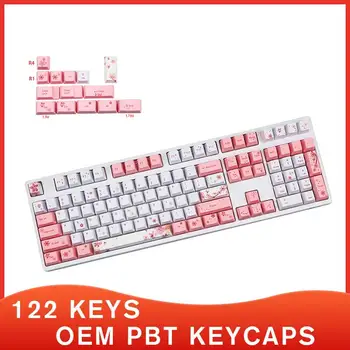 122 Klavišus OEM PBT Keycaps Dažų Sublimacijos Cherry Blossom Klavišą Caps Žaidimų 87/96/104 Klavišus Mechaninė Klaviatūra Sakura Pagrindiniai Bžūp
