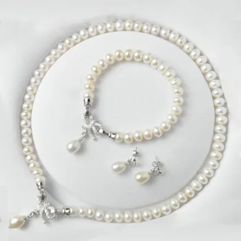 Klasikinis Perlų Papuošalų Rinkiniai Originali Natūralių Gėlavandenių Perlų Papuošalai 925 Sterlingas Sidabro Auskarai, Apyrankės Karoliai Moterims