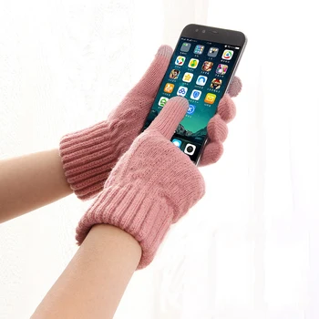 Pirštinės žiemos mezgimo vilnos šiluma sustorėjimas cold-proof pūkas jojimo penkių pirštų mobiliojo telefono žaidimas jutiklinis ekranas moterų pirštinės