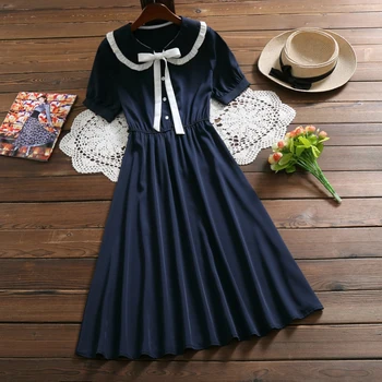 Mori mergina elegantiškas midi suknelė 2019 m. vasaros mados peter pan apykaklės trumpas rankovės vintage suknelė moterims kietas vestidos