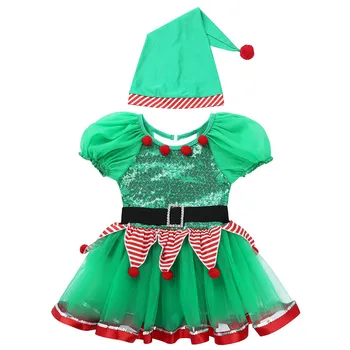 TiaoBug Vaikų Mergaičių Kalėdų Cosplay Atostogų Santa Sąlyga Elf Žalia Kostiumas Etapo Rezultatus Festivalis Išgalvotas Šalis, Kalėdų Dress Up