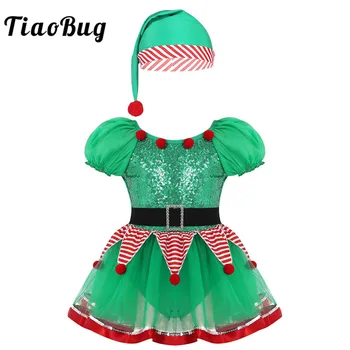 TiaoBug Vaikų Mergaičių Kalėdų Cosplay Atostogų Santa Sąlyga Elf Žalia Kostiumas Etapo Rezultatus Festivalis Išgalvotas Šalis, Kalėdų Dress Up