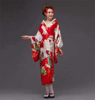 2019 Naujas Mėlyna Yukata Japonijos Moterų Šilko Kimono Derliaus Originalus Tradicija Suknelė su Obi Vienas dydis