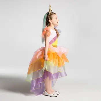 2020 Naujų Vaikai Vienaragis Suknelė Vaikų Unicornio Kostiumai Mergaitėms Bamblys Helovinas Vaivorykštė Suknelė su Heandband Sparnus