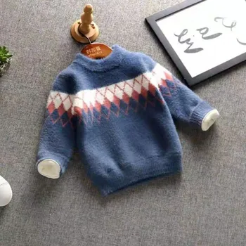 Kūdikių megztiniai 2-8T vaikai Mink plaukų puloveriai mergaitės berniukai žiemos stora šilta striukė littler vaikams megzti marškinėliai kūdikiui, žemiausią sluoksnį