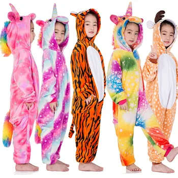 Vaikai Pižama Vienaragis Kigurumi Dygsnio Pajama Animacinių Filmų Gyvūnų Sleepwear Onesies Vaikai Jumpsuit Žiemos Flanelė Merginos Pabėgiai