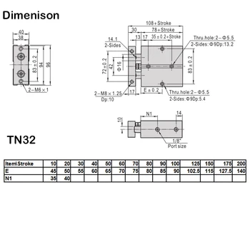TN32*20-IAI Nemokamas pristatymas 32mm Pagimdė 20mm Insulto Kompaktiškas Oro Balionų TN32X20-S Dvigubo Veiksmų Oro Pneumatinis Cilindras