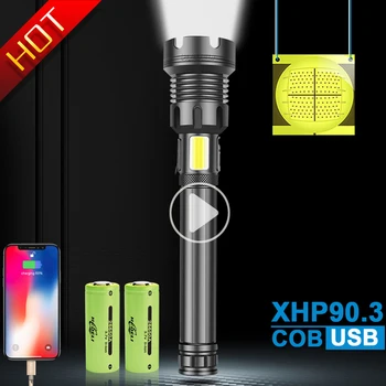 XHP90.3 galingas led žibintuvėlis 18650 26650 Įkraunamas USB flash šviesos xhp50 taktinis žibintuvėlis fakelas xhp90 xhp70 darbo žibintas